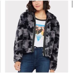 PEYTON JENSEN | Evereve Womens Faux Fur Bomber Jacket $118 NEW Size L Grey Camo
